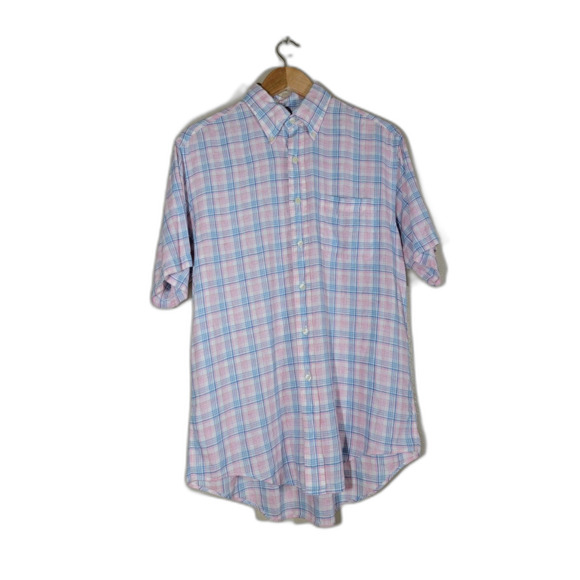 Brooks Brothers Irish Linen Pink & Blue Plaid Button Shirt - Medium - Picture 1 of 6